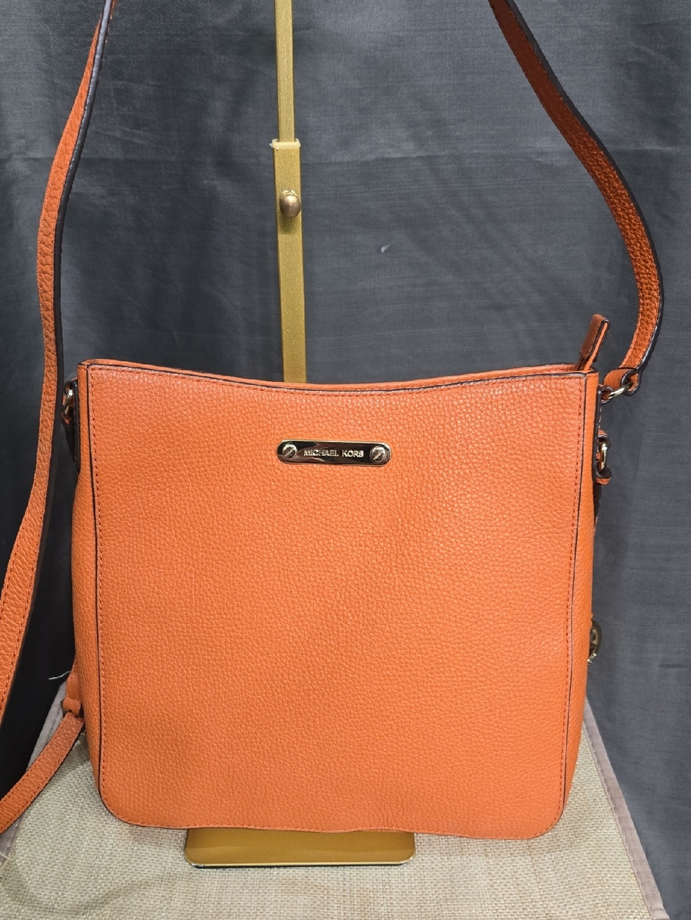 Like New! Michael Kors Orange Pebbled Leather Crossbody Bag with Gold Hardware